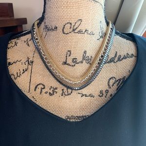 Multi Chain Silver Goldtone Necklace & Bracelet